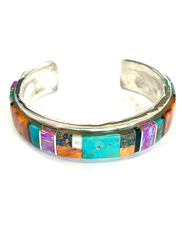 Handmade Sterling Silver Multi Stone Inlay Cuff