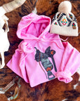 Saddle Secrets Hoodie (black on pink)