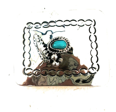 Navajo Turquoise & Hand Stamped Sterling Silver Belt Buckle