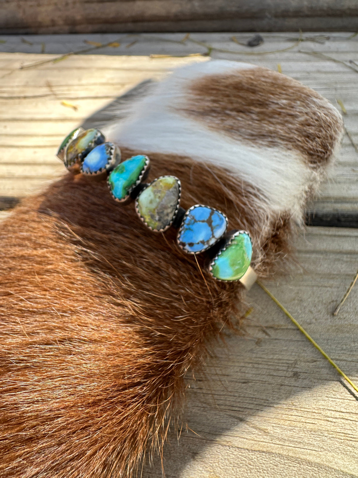 Handmade Sonoran Mountain Turquoise, Palomino Turquoise, Golden Hills Turquoise & Sterling Silver Cuff Bracelet