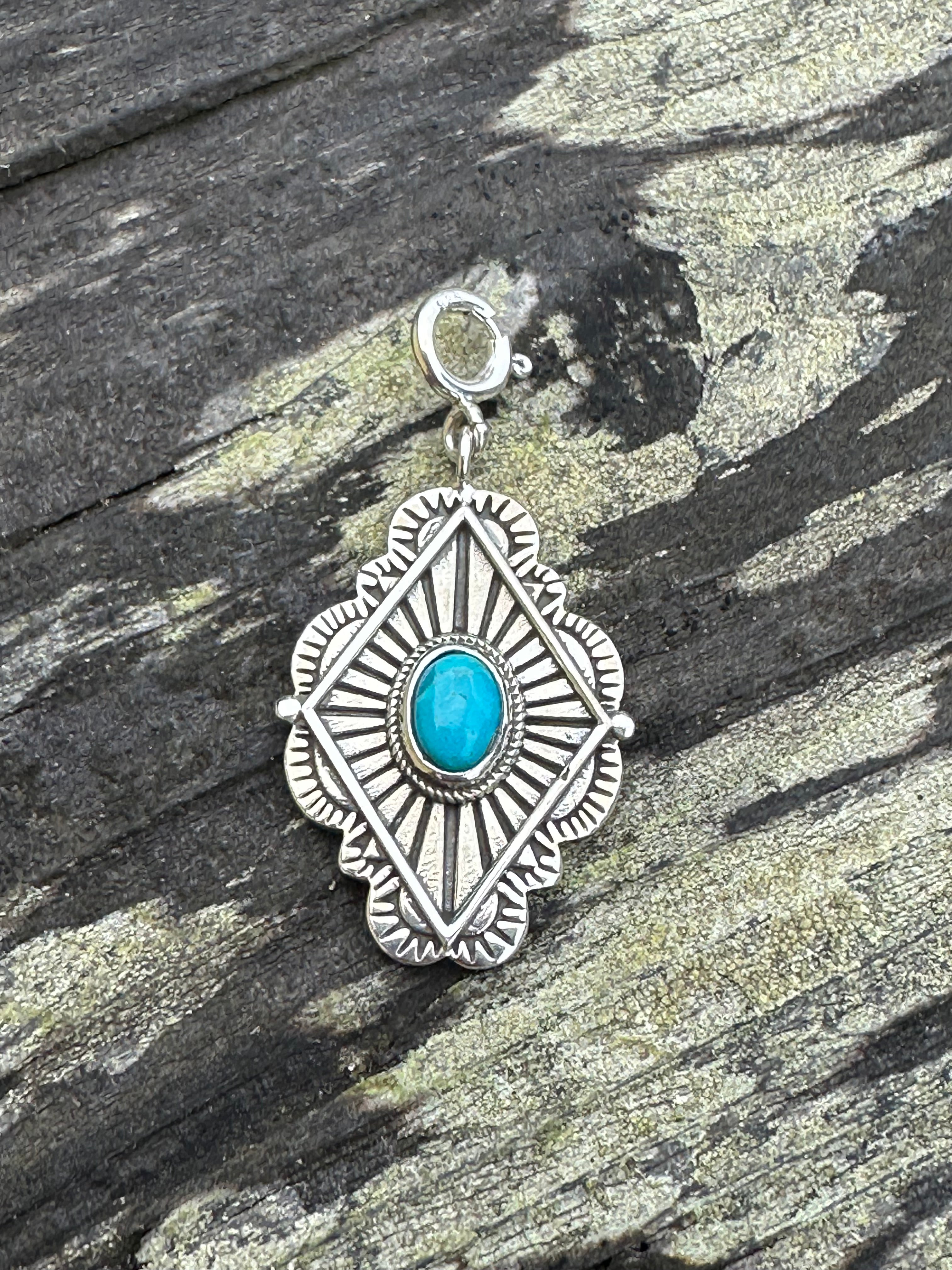 Sterling Silver and Turquoise Diamond Shape Concho Charm