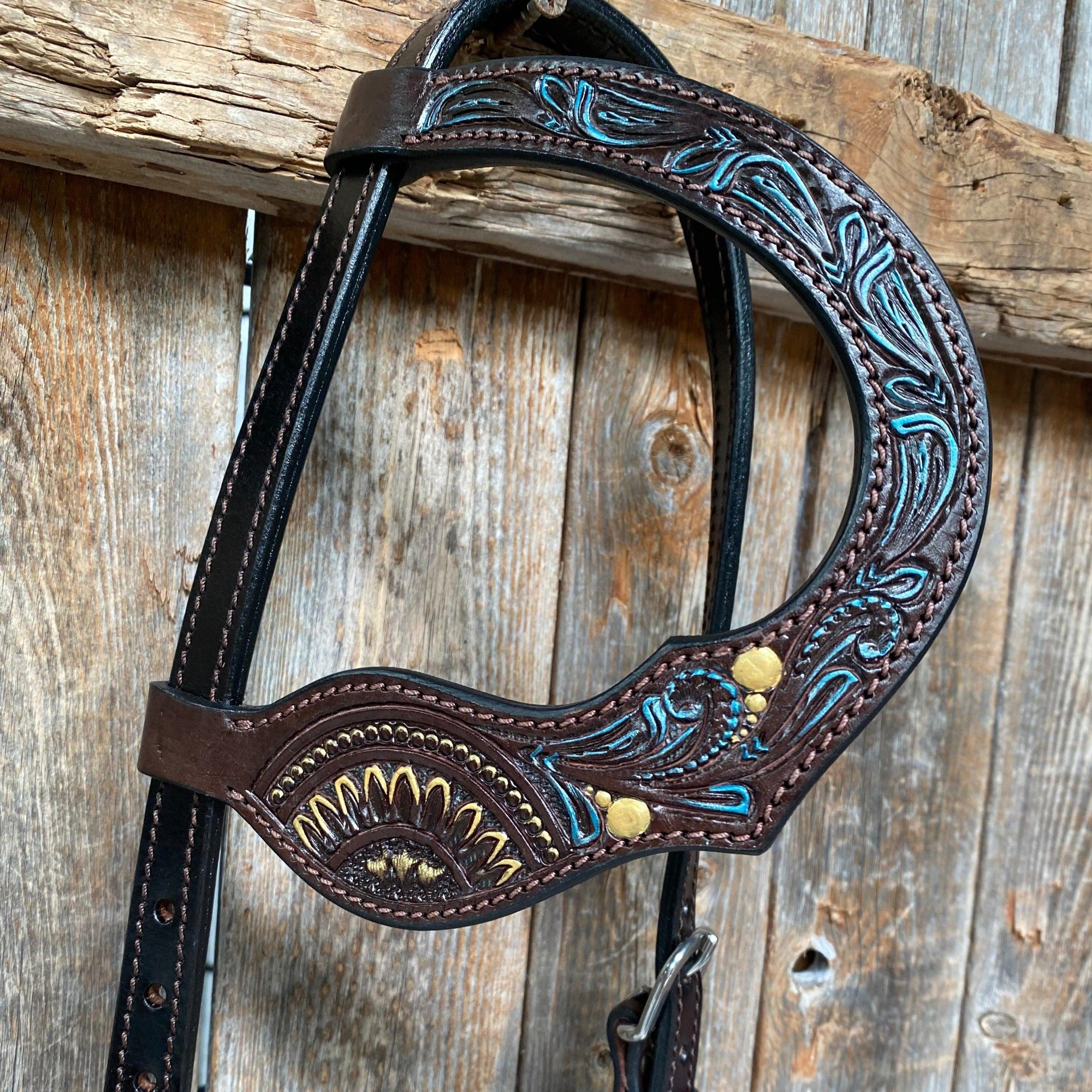 Dark Oil Floral Hand Painted One Ear Headstall / Bridle 