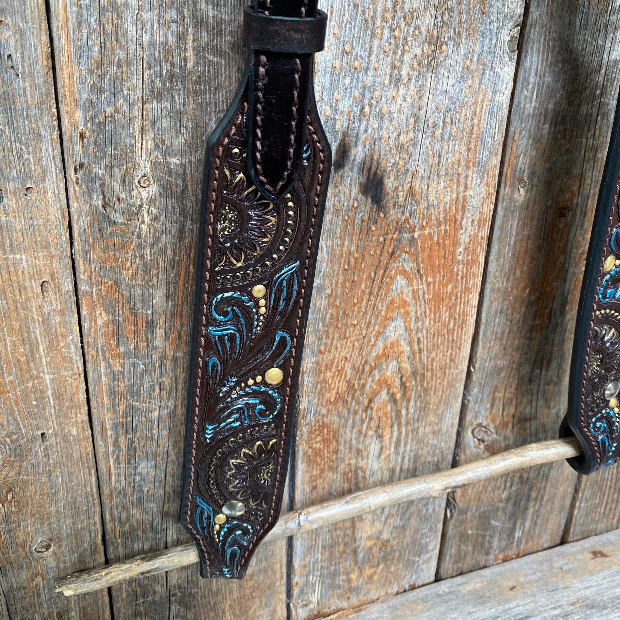 Dark Oil Floral Hand Painted One Ear Headstall / Bridle 