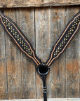Two Tone Leather - Brass Studded Breastcollar 