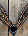 Two Tone Leather - Brass Studded Breastcollar 
