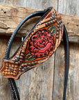 Light Oil Hand Painted Rose One Ear Headstall / Bridle 
