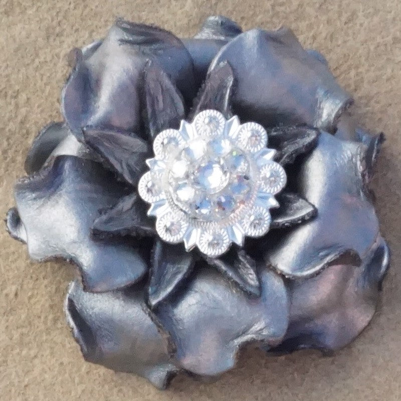 Silver Gardenia Leather Flowers - 1&quot; Crystal Conchos - Options