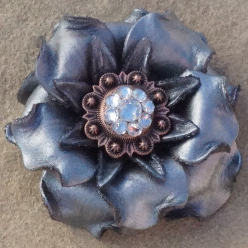 Silver Gardenia Leather Flowers - 1&quot; Crystal Conchos - Options