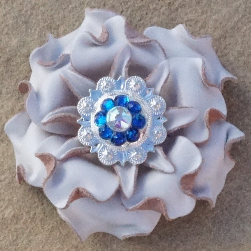 White Gardenia Leather Flowers - 1&quot; Crystal Conchos - Options
