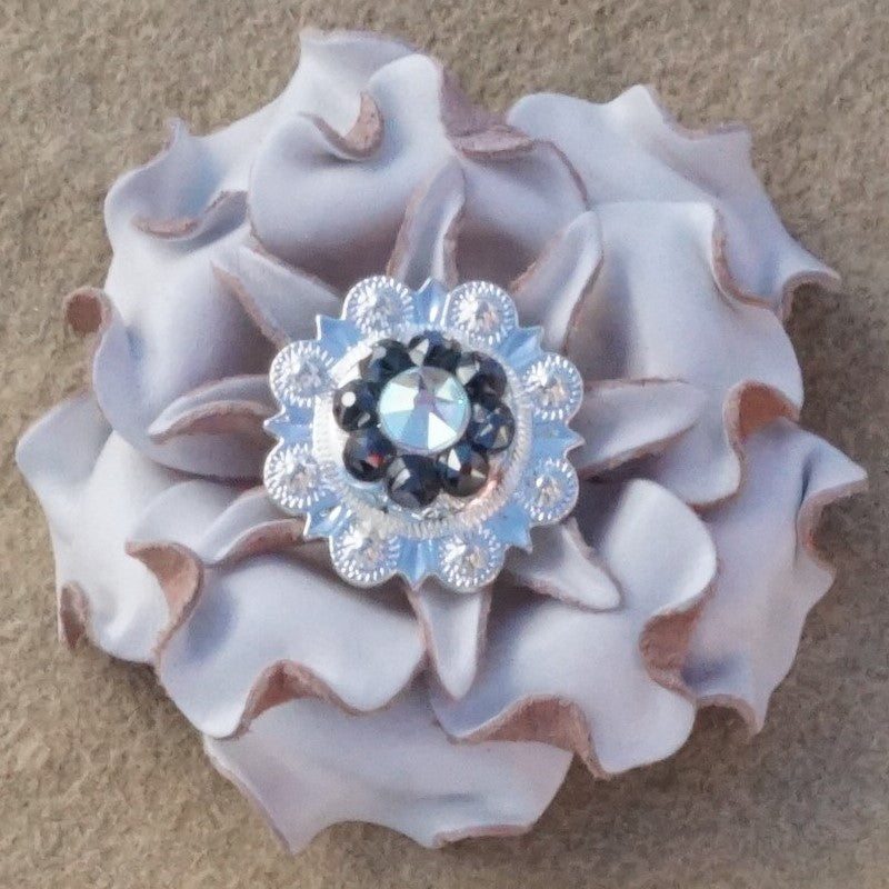 White Gardenia Leather Flowers - 1&quot; Crystal Conchos - Options