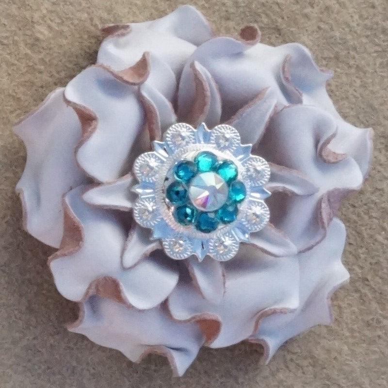 White Gardenia Leather Flowers - 1&quot; Crystal Conchos - Options