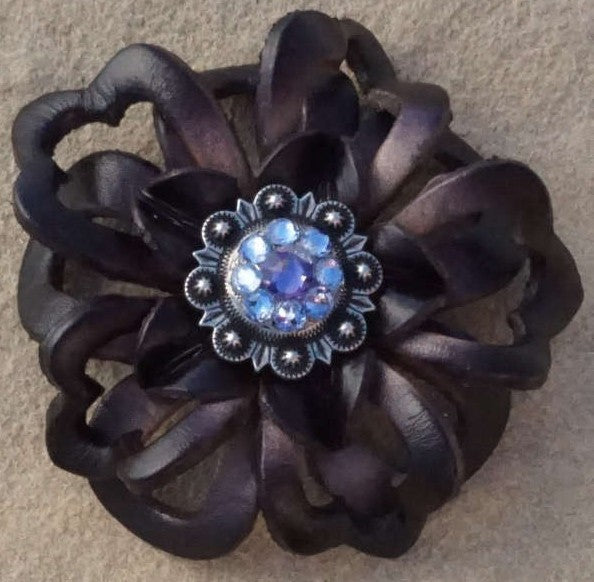 Black Lotus Leather Flowers - 1&quot; Crystal Conchos - Options
