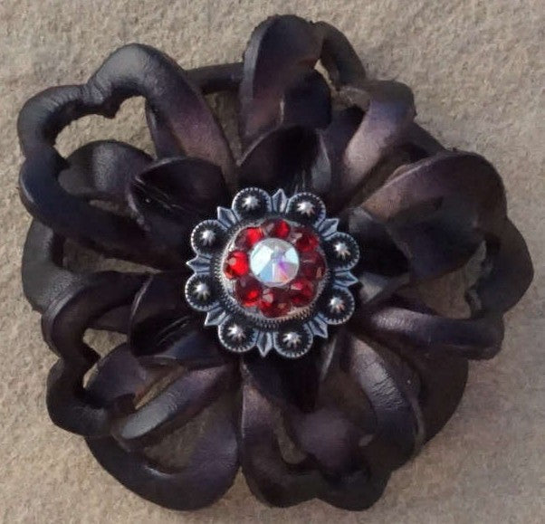 Black Lotus Leather Flowers - 1&quot; Crystal Conchos - Options