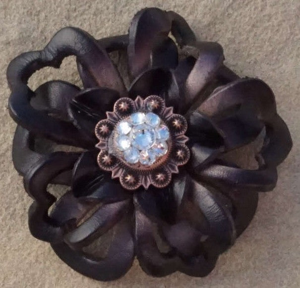 Black Lotus Leather Flowers - 1&quot; Crystal Conchos - Options