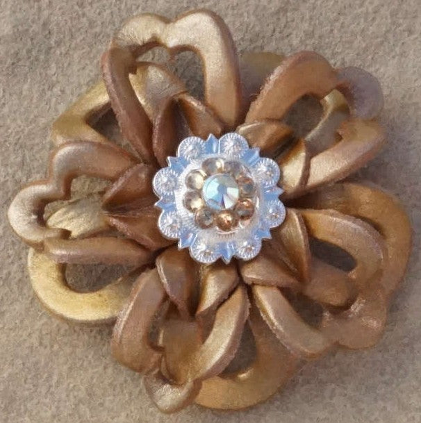 Gold Lotus Leather Flowers - 1&quot; Crystal Conchos - Options