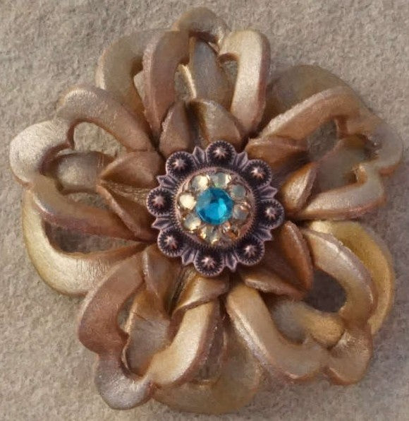 Gold Lotus Leather Flowers - 1&quot; Crystal Conchos - Options
