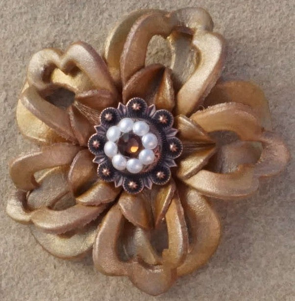 Gold Lotus Leather Flowers - 1&quot; Crystal Conchos - Options
