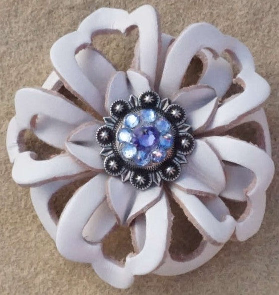 White Lotus Leather Flowers - 1&quot; Crystal Conchos - Options