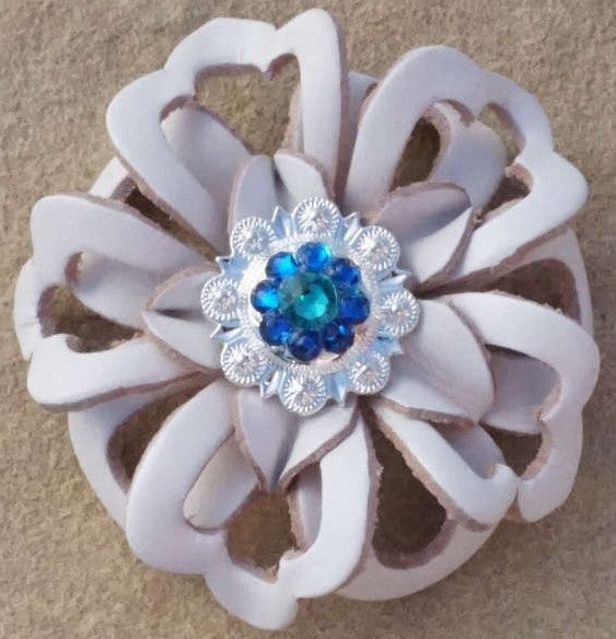 White Lotus Leather Flowers - 1&quot; Crystal Conchos - Options