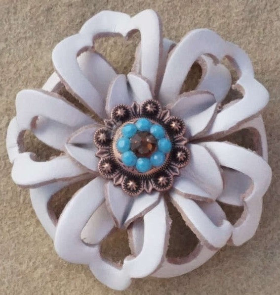 White Lotus Leather Flowers - 1&quot; Crystal Conchos - Options