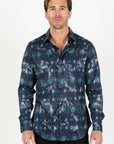 Mens Modern Fit Stretch Foiled Shirt - Navy
