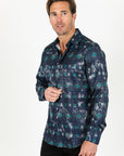 Mens Modern Fit Stretch Foiled Shirt - Navy