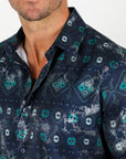 Mens Modern Fit Stretch Foiled Shirt - Navy