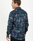 Mens Modern Fit Stretch Foiled Shirt - Navy