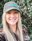 Smokeshow Trucker Hat Distressed Black Embroidered Pink or Aqua