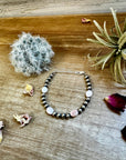 6 mm sterling silver pearls bracelet with  pink conch