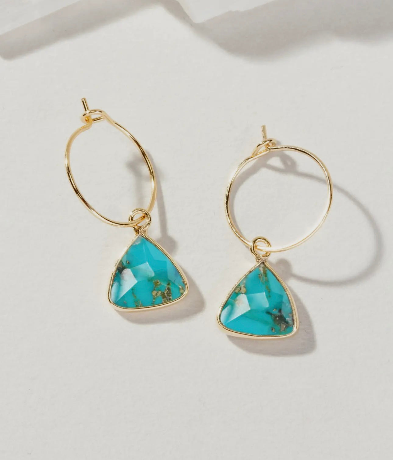 Golden Triangle Hoops: Handmade Turquoise & 14K Gold Plated Earrings