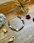 6 mm sterling silver pearls bracelet with  pink conch