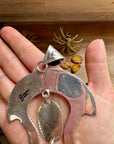 Large Sterling Silver & Kingman Turquoise Pendant – Native Made by L. – Fits 12mm Pearls
