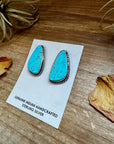 Kingman Turquoise Stud Earrings – 1.5 Inch Navajo Handmade by Donovan Nez
