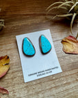 Kingman Turquoise Stud Earrings – 1.5 Inch Navajo Handmade by Donovan Nez