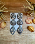 Rita Lee Sterling Silver Concho Earrings – Post & Dangle, Hand Stamped