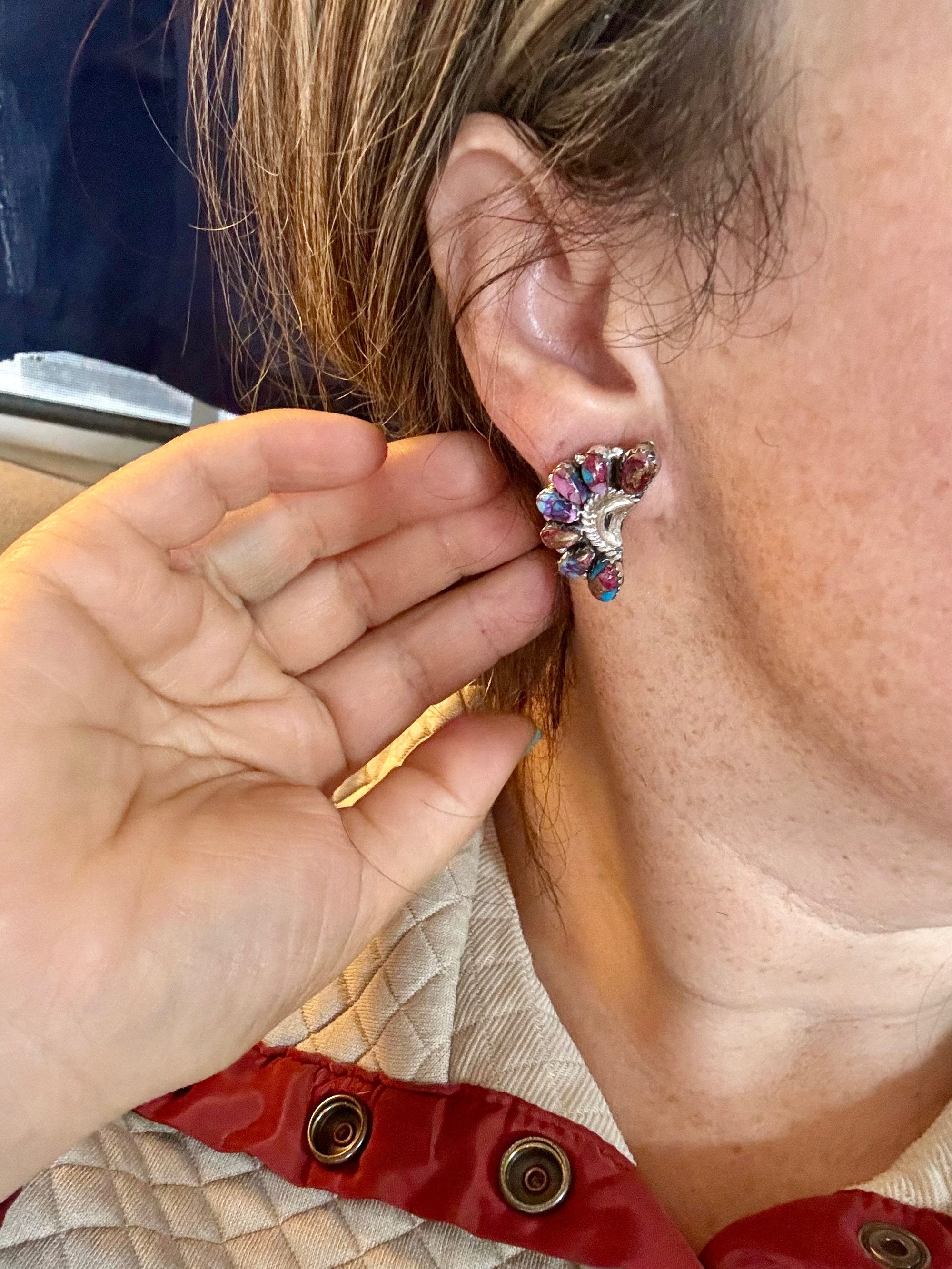 Half Cluster Earrings – Pink Dahlia &amp; Sterling Silver
