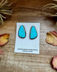 Kingman Turquoise Stud Earrings – 1.5 Inch Navajo Handmade by Donovan Nez