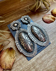 Leander Tahe Sterling Silver Earrings – Post & Dangle Statement with Stamped Detail