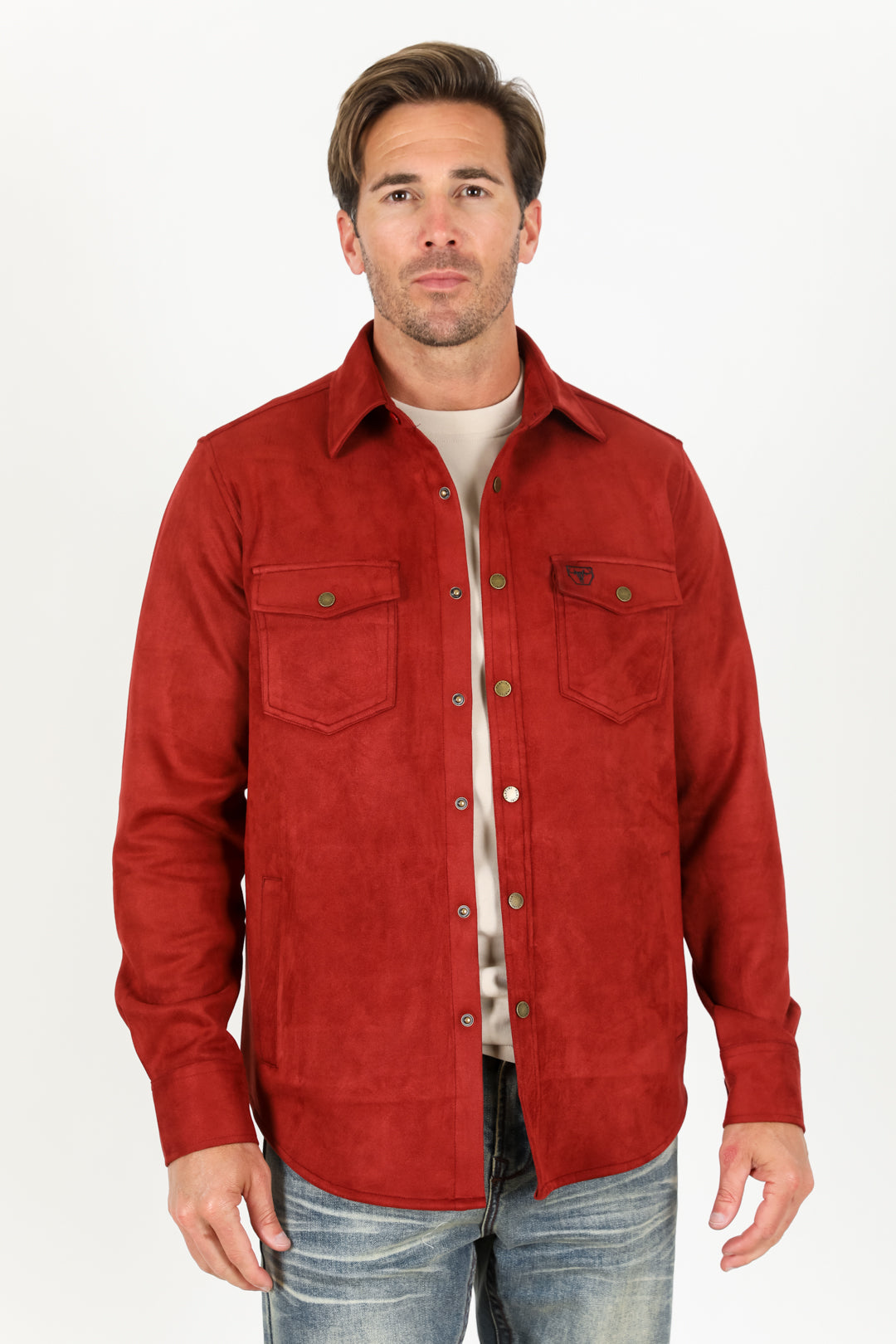 Men&#39;s Faux Suede Overshirt - Red