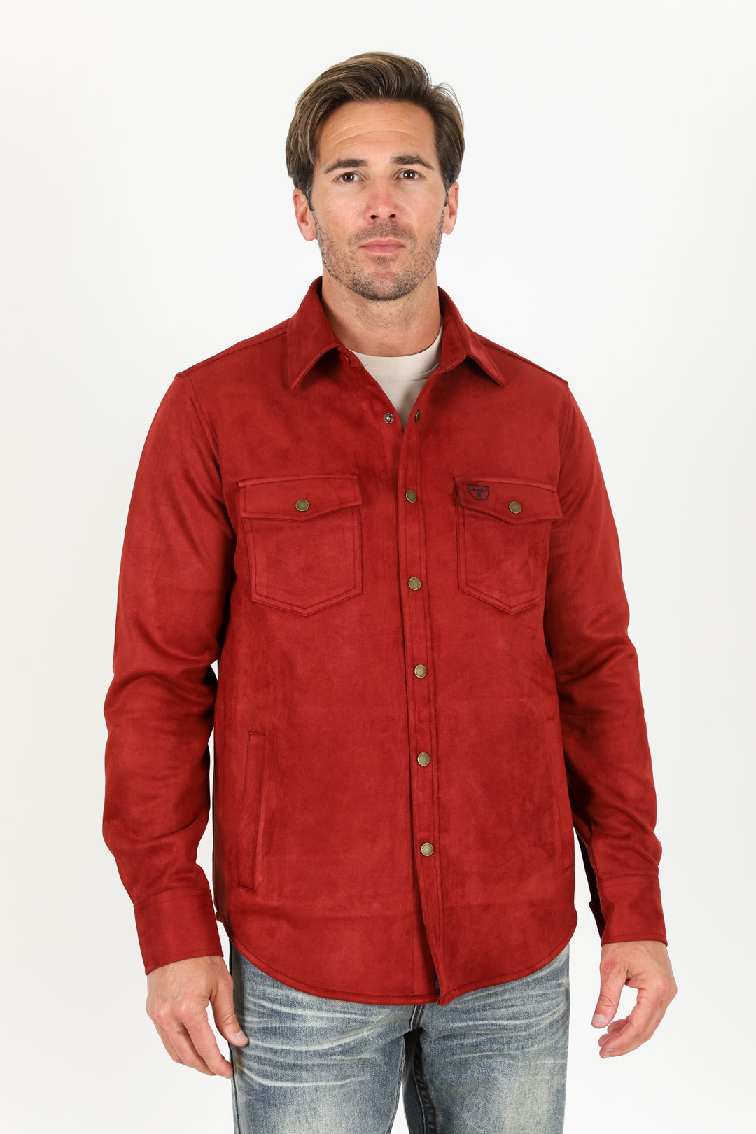 Men&#39;s Faux Suede Overshirt - Red