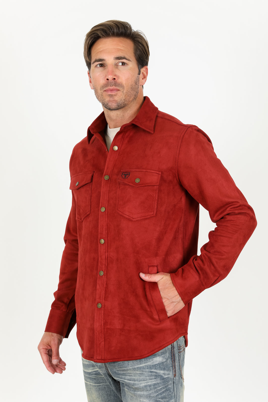 Men&#39;s Faux Suede Overshirt - Red