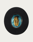 H0008 - BLACK COWGIRL HAT WITH HATBAND AND BLACK FEATHER