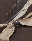 H0012 - BROWN COWGIRL HAT WITH FABRIC AND LEATHER HATBAND AND DUO COLORED FEATHER.