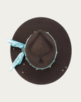H0013 - DARK BROWN COWGIRL HAT WITH FABRIC HATBAND WITH CONCHOS