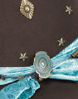 H0013 - DARK BROWN COWGIRL HAT WITH FABRIC HATBAND WITH CONCHOS