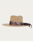 H0014 - SAND COWGIRL HAT WITH FABRIC HATBAND WITH CONCHOS