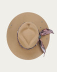 H0014 - SAND COWGIRL HAT WITH FABRIC HATBAND WITH CONCHOS
