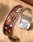 Wild West Silver Floral Fashion Cuff Bracelet - White Accented