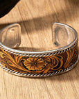 Wild West Silver Floral Fashion Cuff Bracelet - Two Toned